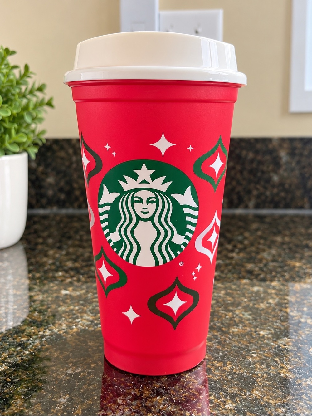 Starbucks Red Holiday Tumbler with Green Logo and White Lid